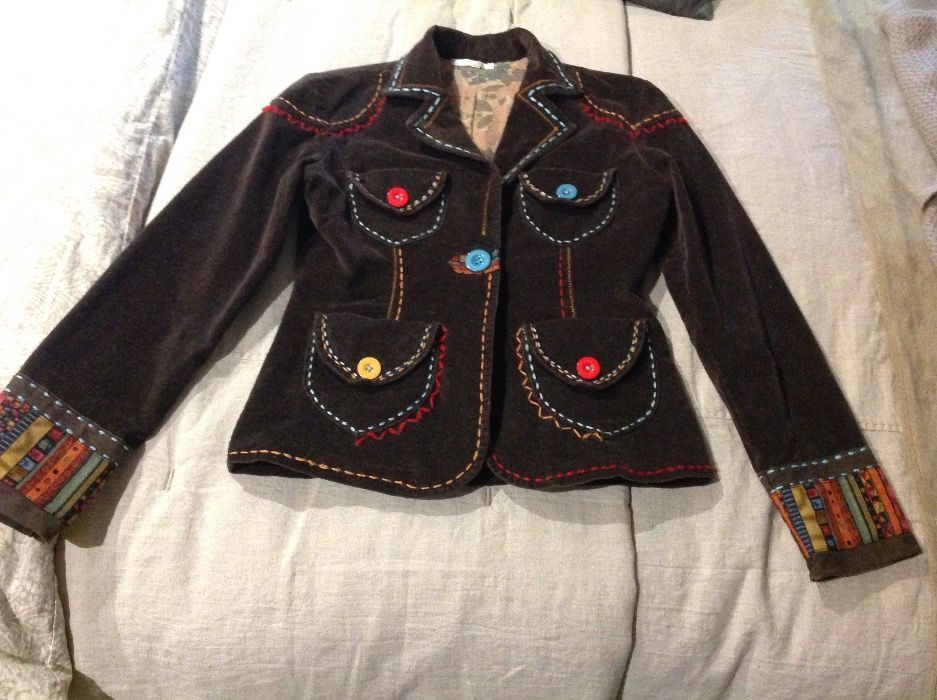 Brązowy Żakiet Marynarka Sztruksowa Kurtka damska rozm S j