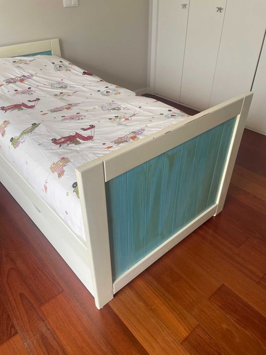 Cama de solteiro com gaveta | 2 colchões | 1 estrado