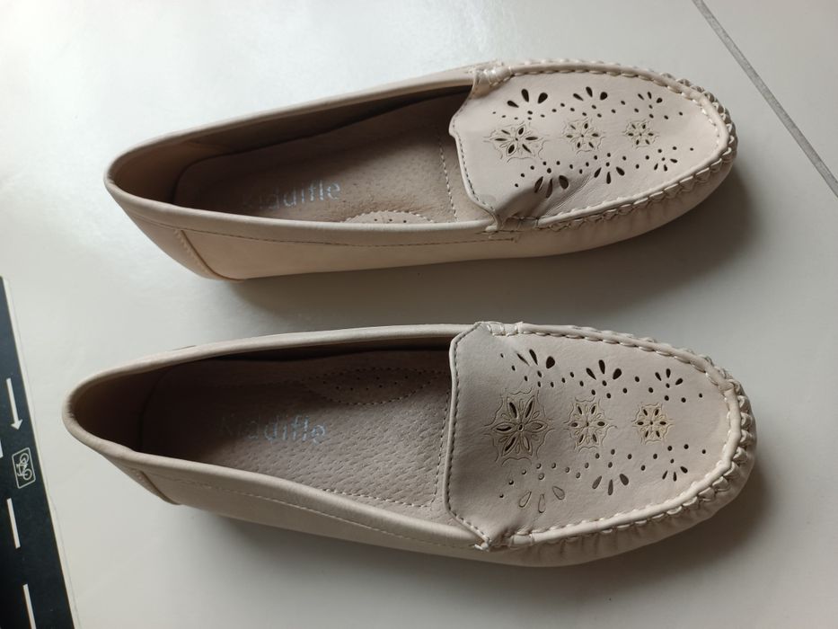 Mokasyny letnie i baleriny roz.37 dwie pary beżowe nowe buciki