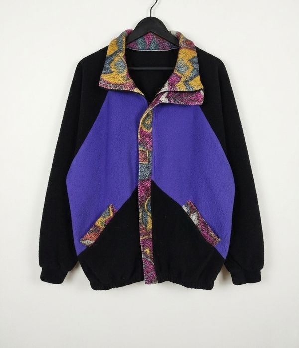 Винтажный оверсайз флис 80-90х Color-block / Ретро куртка / В отличном состоянии