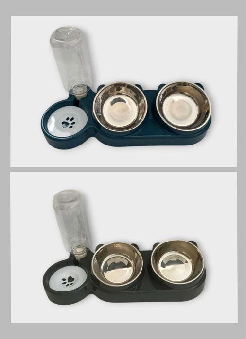 Годівниця-поїлка для кота синя, темно-сіра