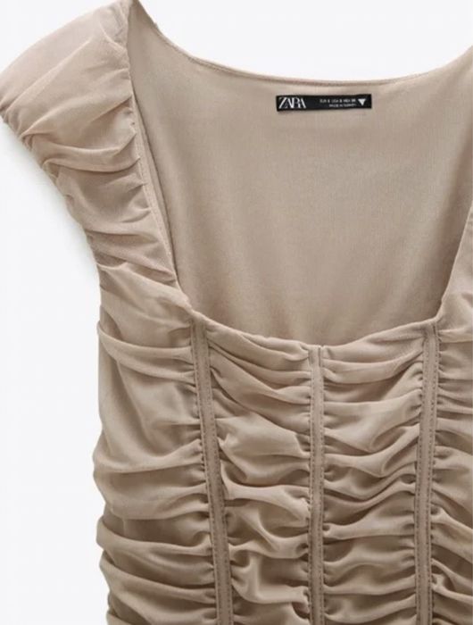 Платье zara 7385/325/942 бежевое р.s нарядное шифоновое