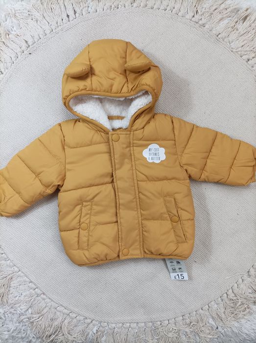 Musztardowa zimowa kurtka miś ocieplana 56-62