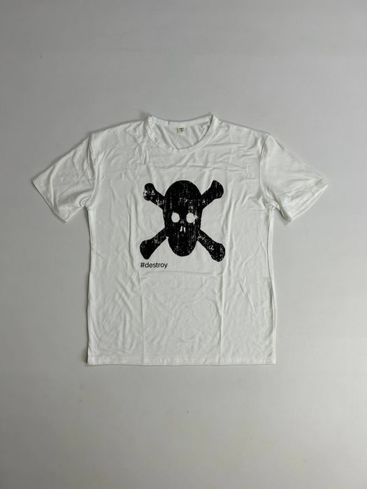 Destroy t-shirt white біла футболка з черепом архівна тішка S M L XL
