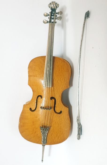 Exquisite miniature cello made of Portuguese wood and silver