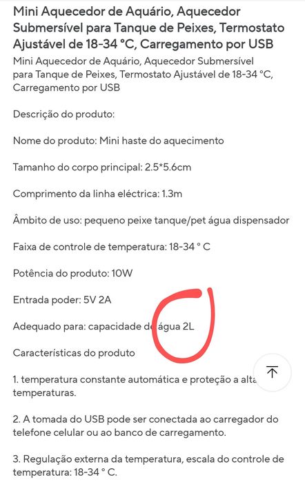 Mini termostato para aquário. Ajustável entre os 18° e os 34 ° graus.