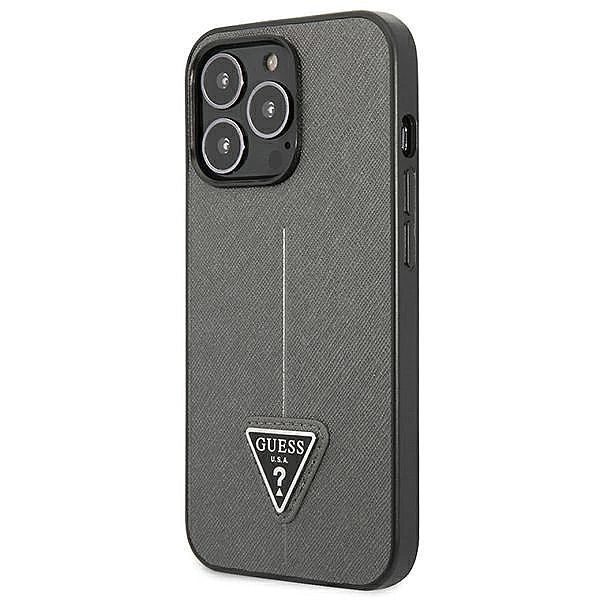 Etui Guess Saffiano Triangle Logo na iPhone 14 Pro Max - srebrne