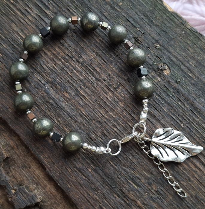 Bransoletka handmade z pirytem i hematytem