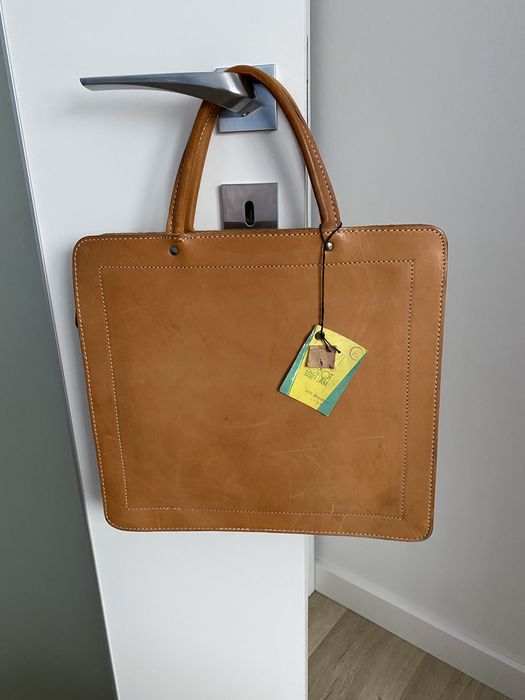 Skórzana aktówka Sopotplast, torba gospodarcza, vintage prl