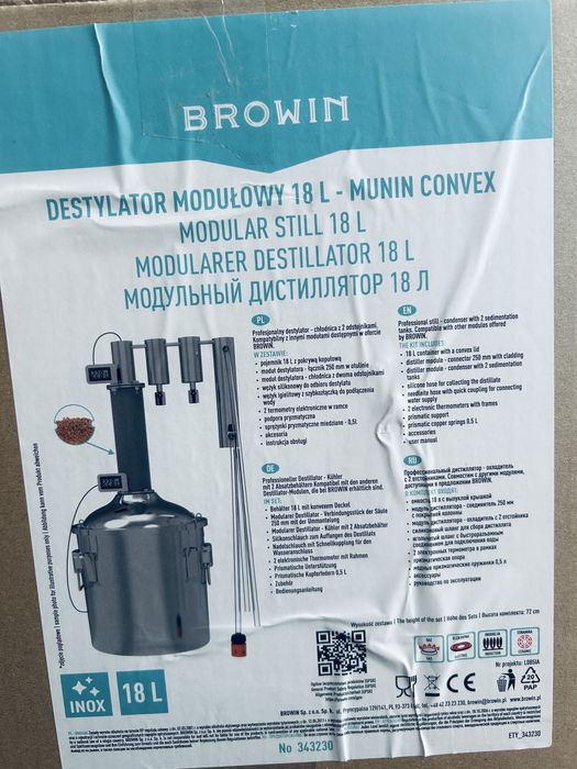 Destylator Browin klasyczny modulowy 18l. Nowy.