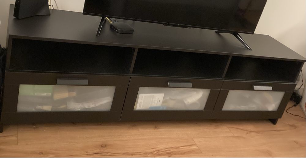 Móvel TV / Rack preto, 216x41x54 cm (BRIMNES)