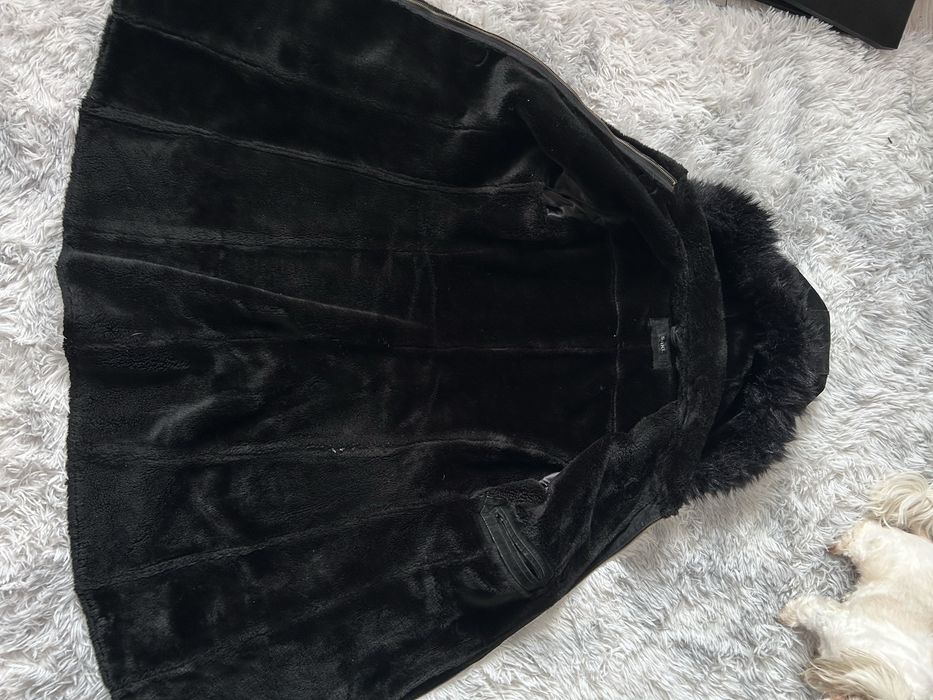 Gruby ocieplany długi plaszcz SAKI zimowy skórzany skórs naturalna