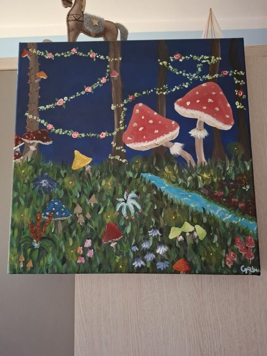 Obraz akrylowy na płótnie – magiczny las, ręcznie malowany