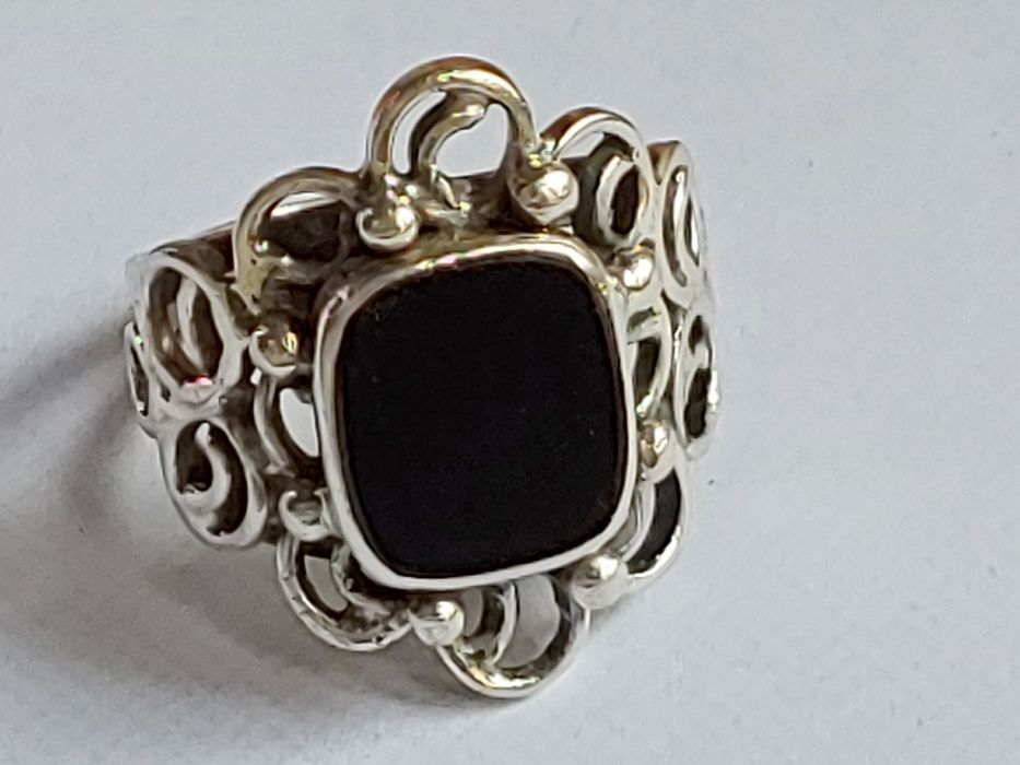 Orno stary srebrny pierścionek onyx PRL srebro rękodzieło