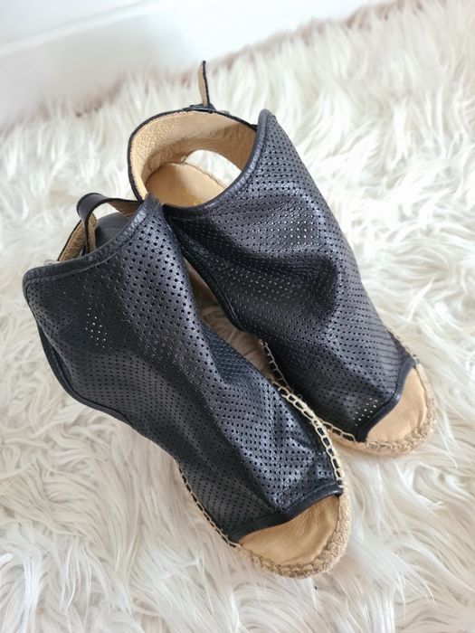 Cream 38 23,5cm skórzane sandały espadryle na koturnie skóra naturalna