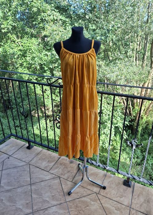 Pomarańczowa sukienka midi falbany rozmiar XXXL 46 / 4XL 48 plus size