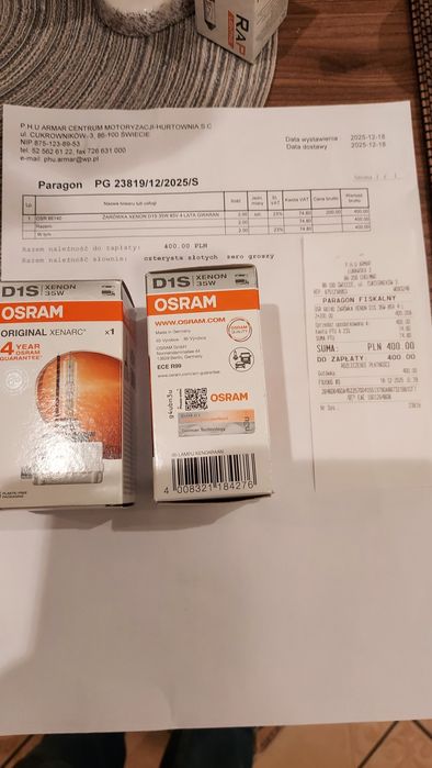 2 szt.Żarówki ORYGINAŁ Xenarac D1S 35W XENON