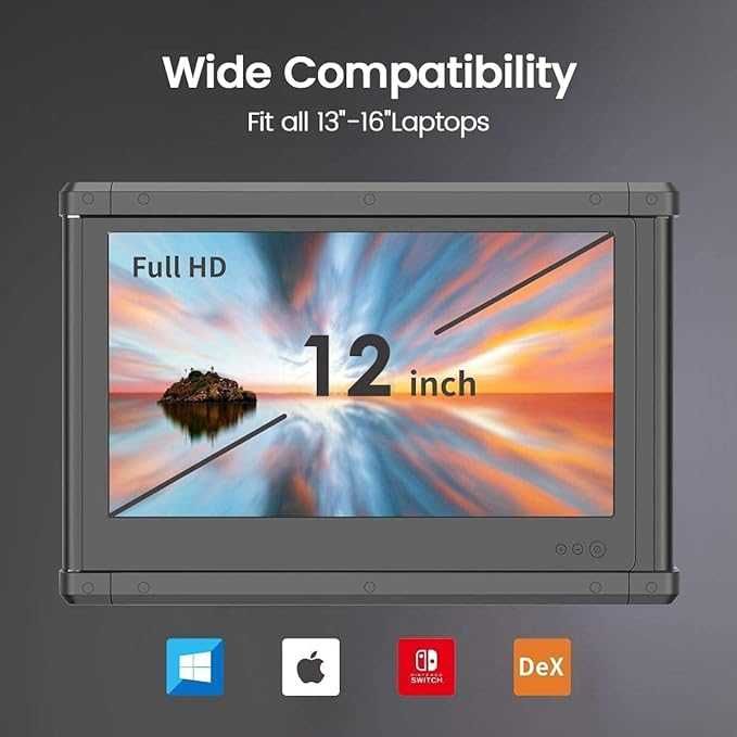 Monitor portátil para portátil, tela IPS Full HD de 12 polegadas