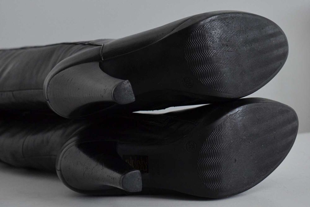 MUSZKIETERKI kozaki ZA KOLANO na wygodnym słupku całe ze skóry 38