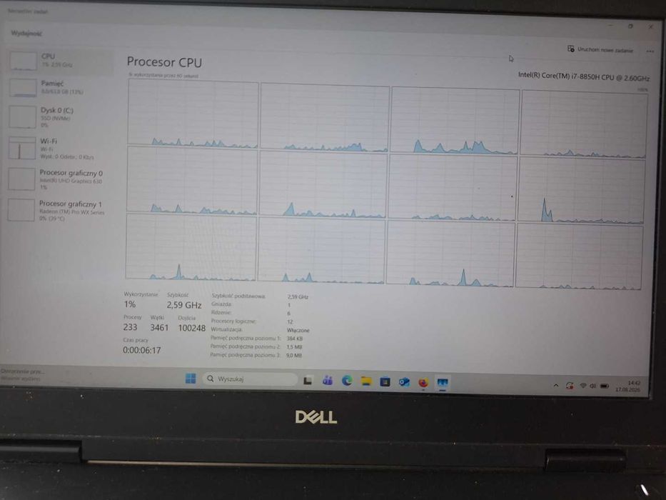 Laptop Dell Precision 7530 i7-8850H 64GB RAM 256GB SSD RadeonPro-WX Windows 11