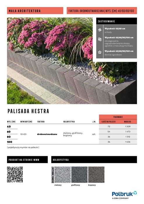 Palisada Hestra prostokątna wys.40cm, 60cm, 80cm, 100cm