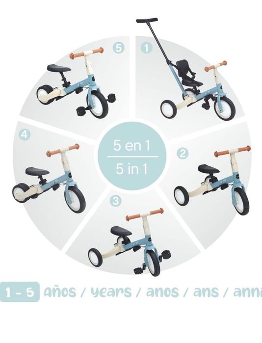 Olmitos - Triciclo Evolutivo de Bebé 5 em 1 GYRO + - Bicicleta para Crianças de 1 Ano até 5 Anos - De Triciclo a Bicicleta com ou sem Pedais