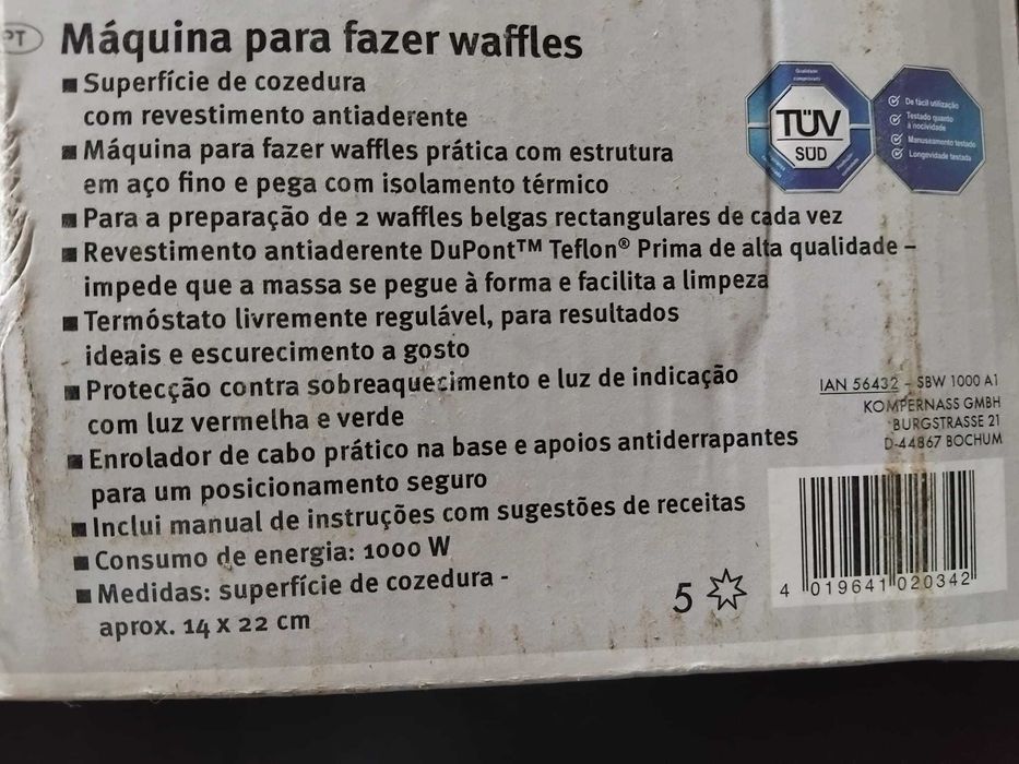 Máquina Waffles Silvercrest 1000W com livro receitas e manual em caixa