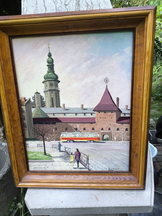 Obraz na desce z ramą Lwów . Brama . Vintage