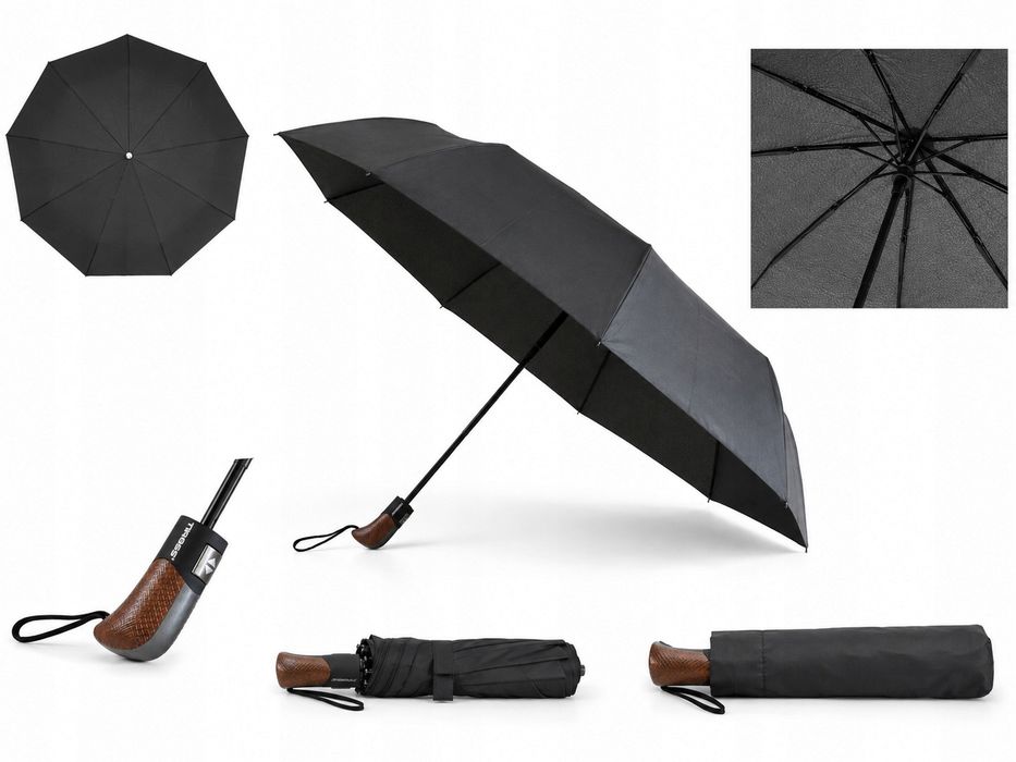 Tiross parasol automatyczny, składany, z pokrowcem czarny średnica 100 cm