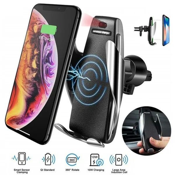 Автомобільний сенсорний утримувач Penguin Smart Sensor S5 QI з бездротовою зарядкою 10w Black датчик руху - автоматично розсуває ніжки утримувача