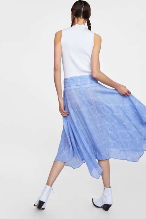 ZARA натуральная Ассиметричная юбка клеш в клетку