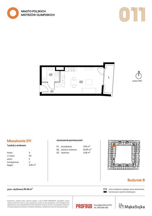 1-pokojowe mieszkanie 29m2 + loggia