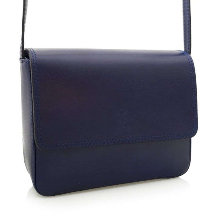 VERA PELLE torebka damska skórzana listonoszka z klapą V109 granatowa