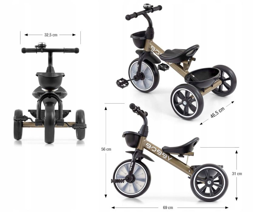 Rowerek Trójkołowy dziecięcy biegowy +2 lata Milly Mally Bobby ZŁOTY