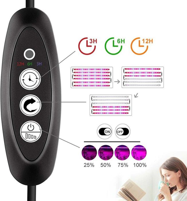 Kit 6 Barras LED Cultivo 20W com Temporizador - Hidroponia