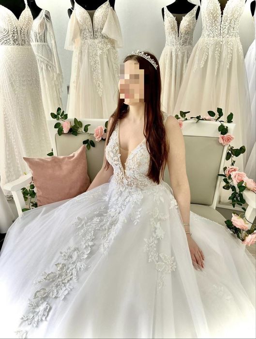 Suknia Ślubna MS Moda Angel, śnieżnobiała, rozm. 38 + 2 welony gratis