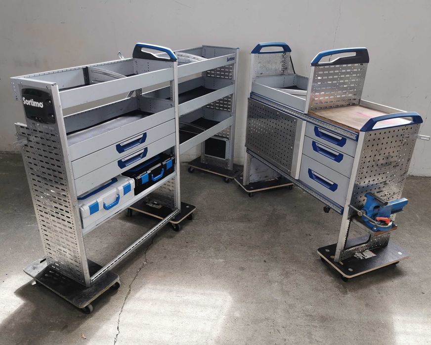 Regały szafki półki do busa zabudowa serwisowa warsztat ZESTAW SORTIMO