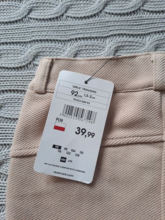 Eleganckie spodnie dziewczęce RESERVED rozm. 92