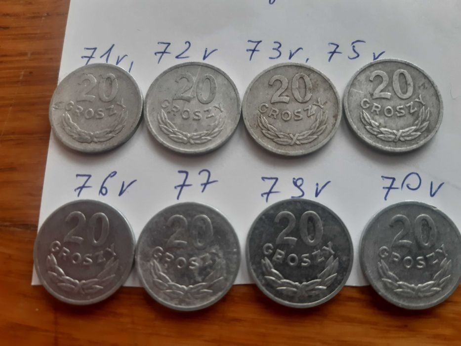 Monety 20 gr PRL  osiem szt