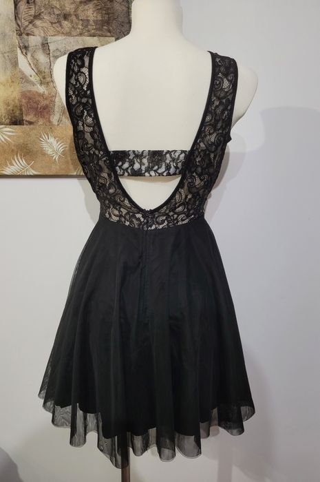 Czarna sukienka z różową kokardą Ette Lou M 38 na wesele na randkę