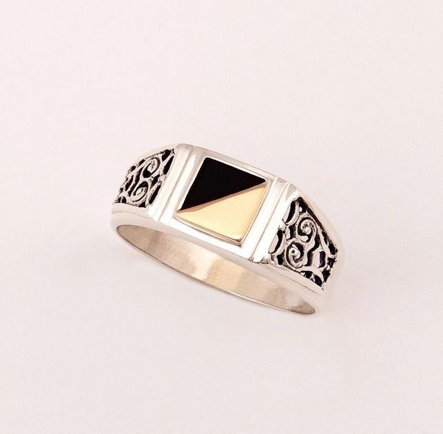 Перстень срібний з золотими вставками