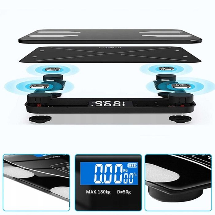 Waga łazienkowa analityczna Bluetooth 180 KG SMART 25w1 + Baterie
