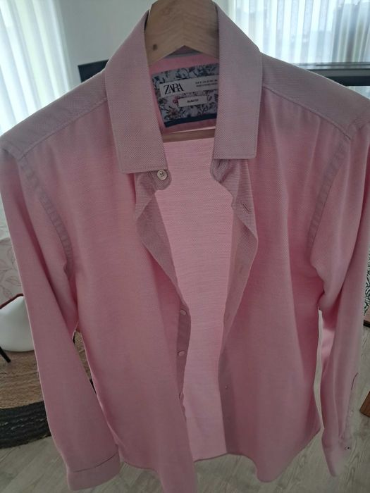 Camisa cor de rosa Slim Fit para homem