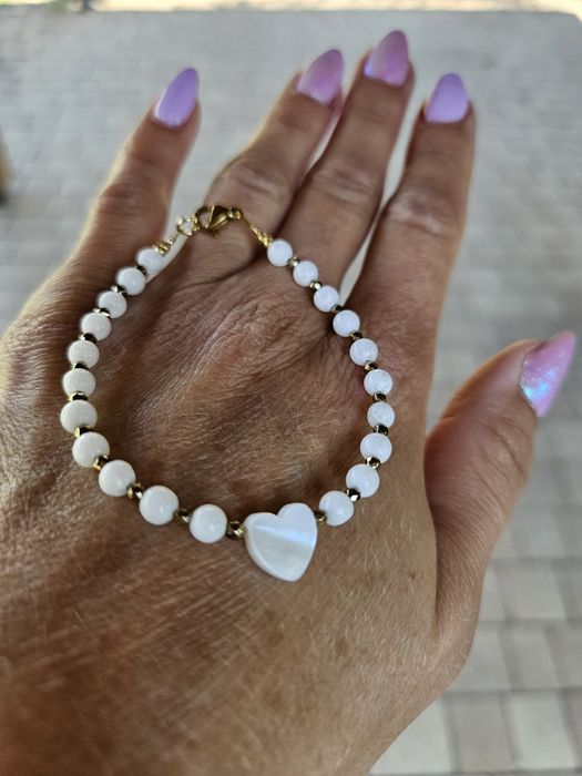 Bransoletka kamienie naturalne Jadeit Hematyt  Masa perłowa