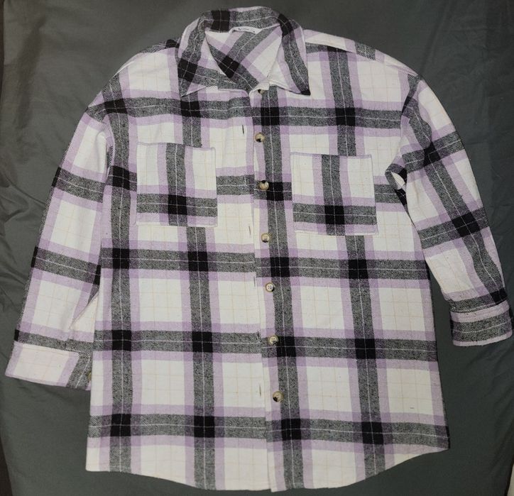 Жіноча сорочка в клітинку Tu (L/14) фланелева байкова оверсайз бузкова