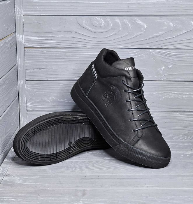 40-48р Мужские кожаные черные коричневые зимние кроссовки ботинки кеды