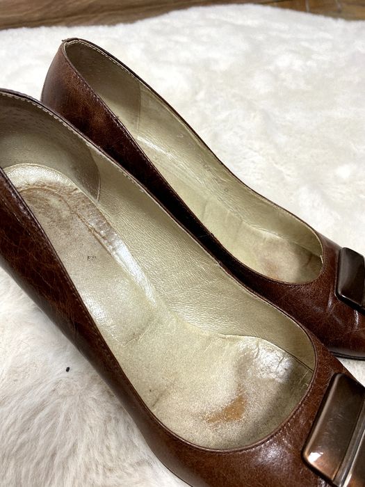 Czółenka Ryłko 37 brązowe skórzane naturalna skóra na obcasie