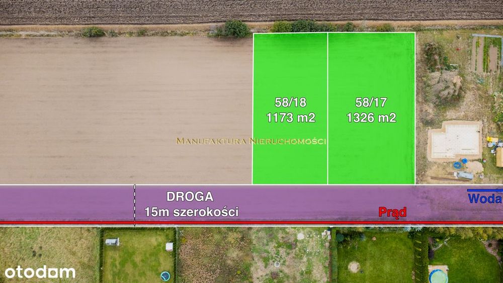 Działki budowlane w Suchym Dębie | Prąd i woda w drodze
