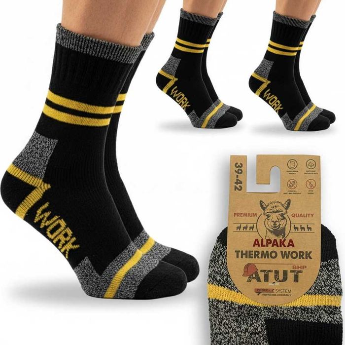 3 pary Ciepłe skarpety TERMO wełniane ALPAKA WORK 43-46 Premium