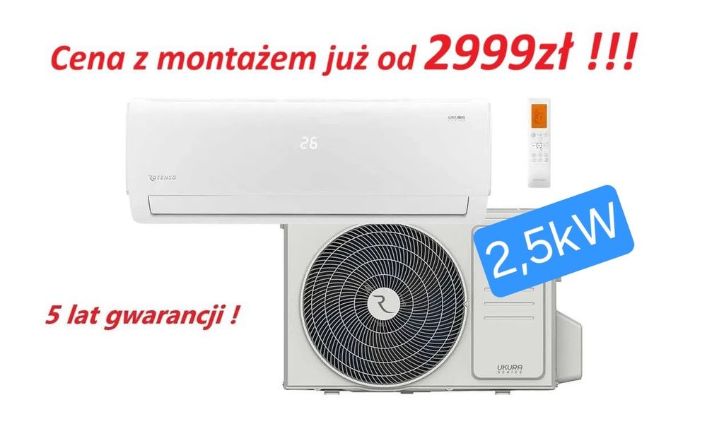 Klimatyzacja, klimatyzator split do chłodzenia i grzania z montażem i serwisem, 5 lat gwarancji.
